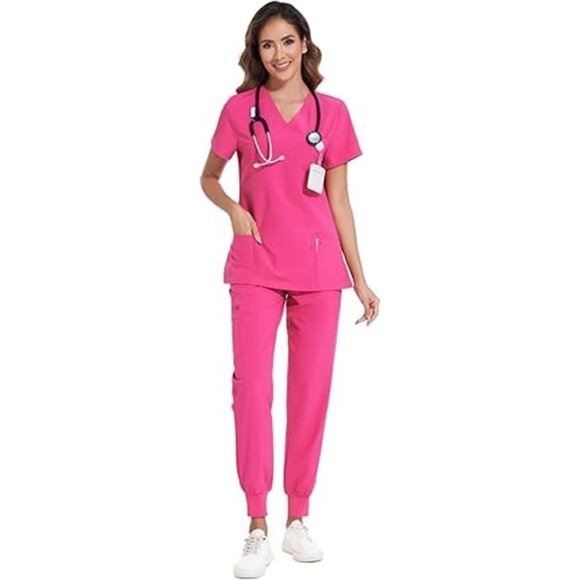 Scrubs for Women Set - Stretch V-Neck Scrub Top & Jogger Pant with 8 Pockets - Picture 7 of 7